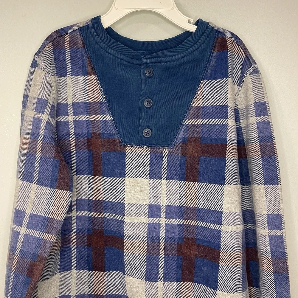 Tea Collection Blue‎ Plaid Button Shirt 100% Cotton Boy Size 12